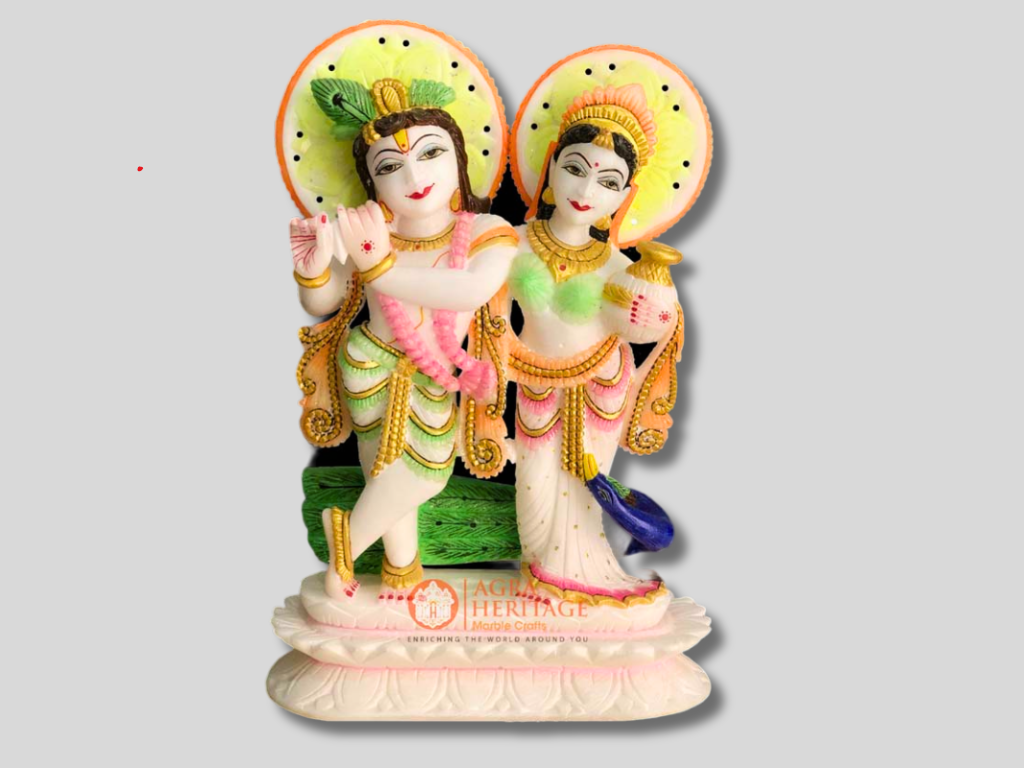 Radha Krishna White Italian Marble Hand Painted Art